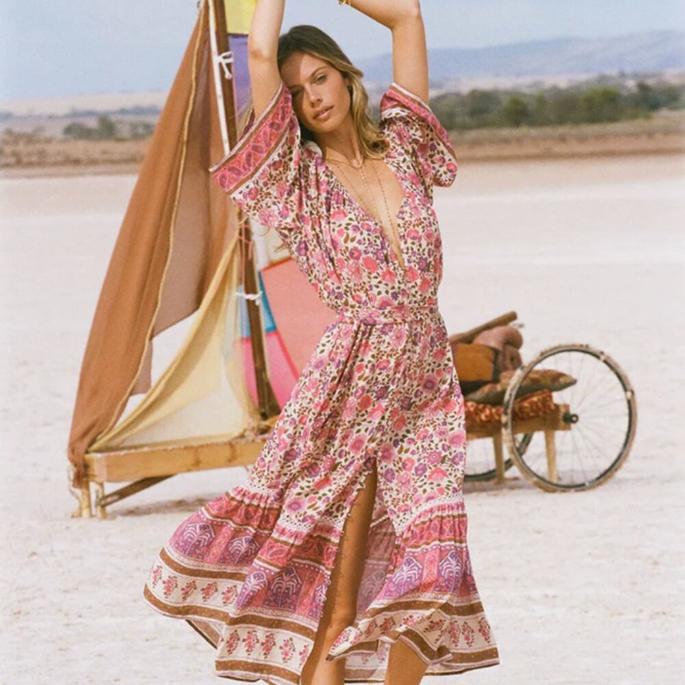 SPELL Elysian Gown Maxi Dress In Petunia NWT